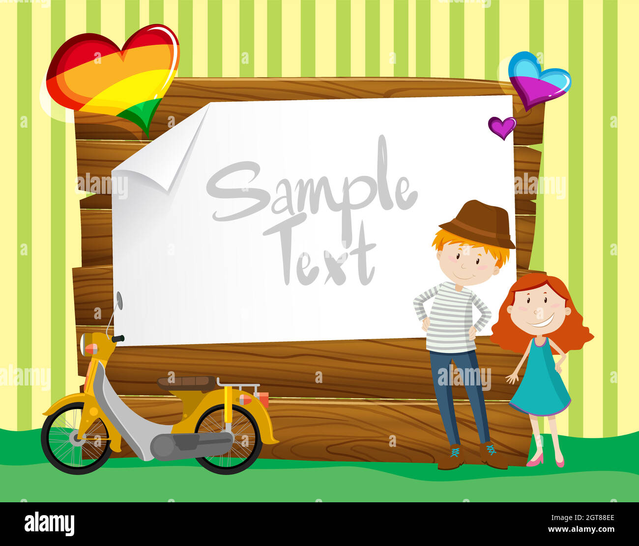 Border design with couple and bike Stock Vector