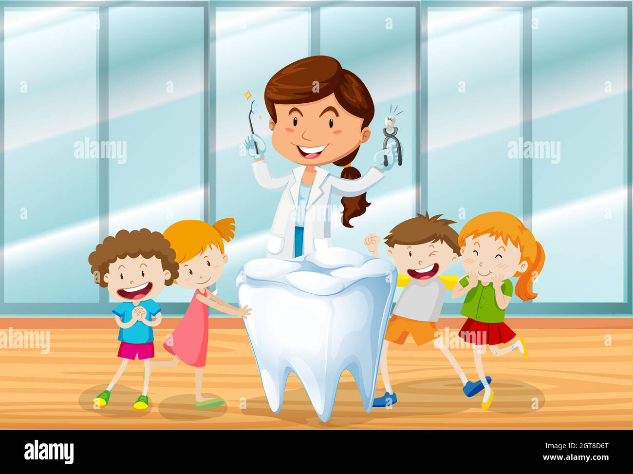 Dentist and happy children Stock Vector