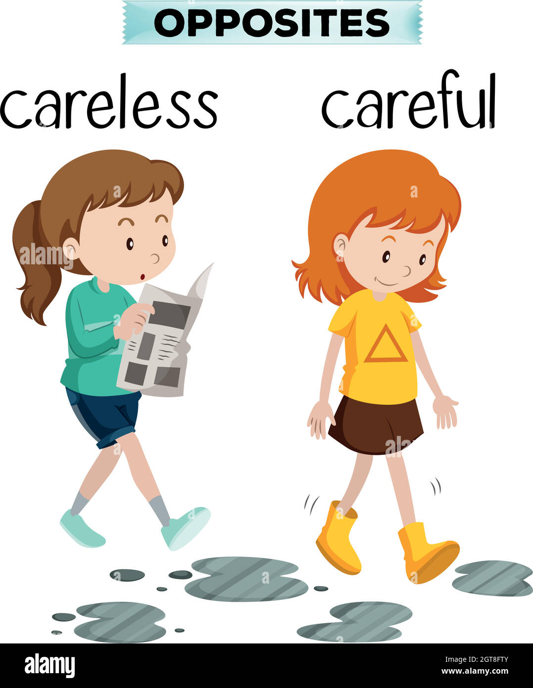 Opposite words for carelss and careful Stock Vector