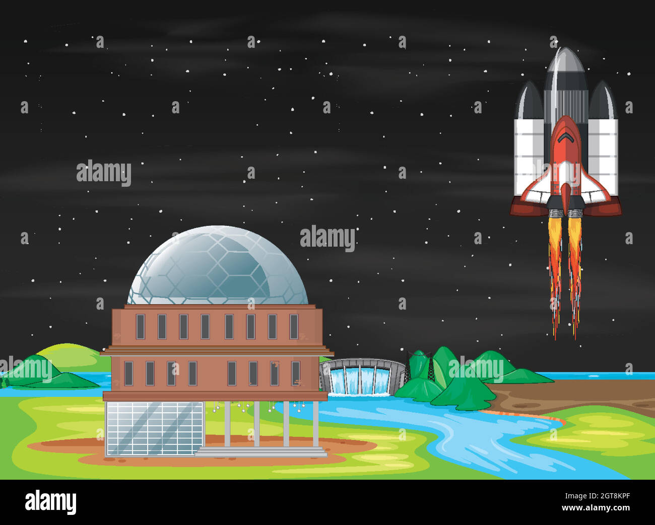 Scene with spaceship flying in the sky Stock Vector Image & Art - Alamy