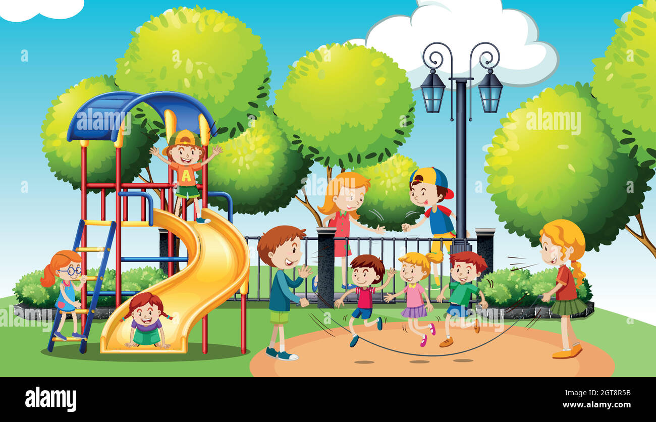 Children playing in the public park Stock Vector