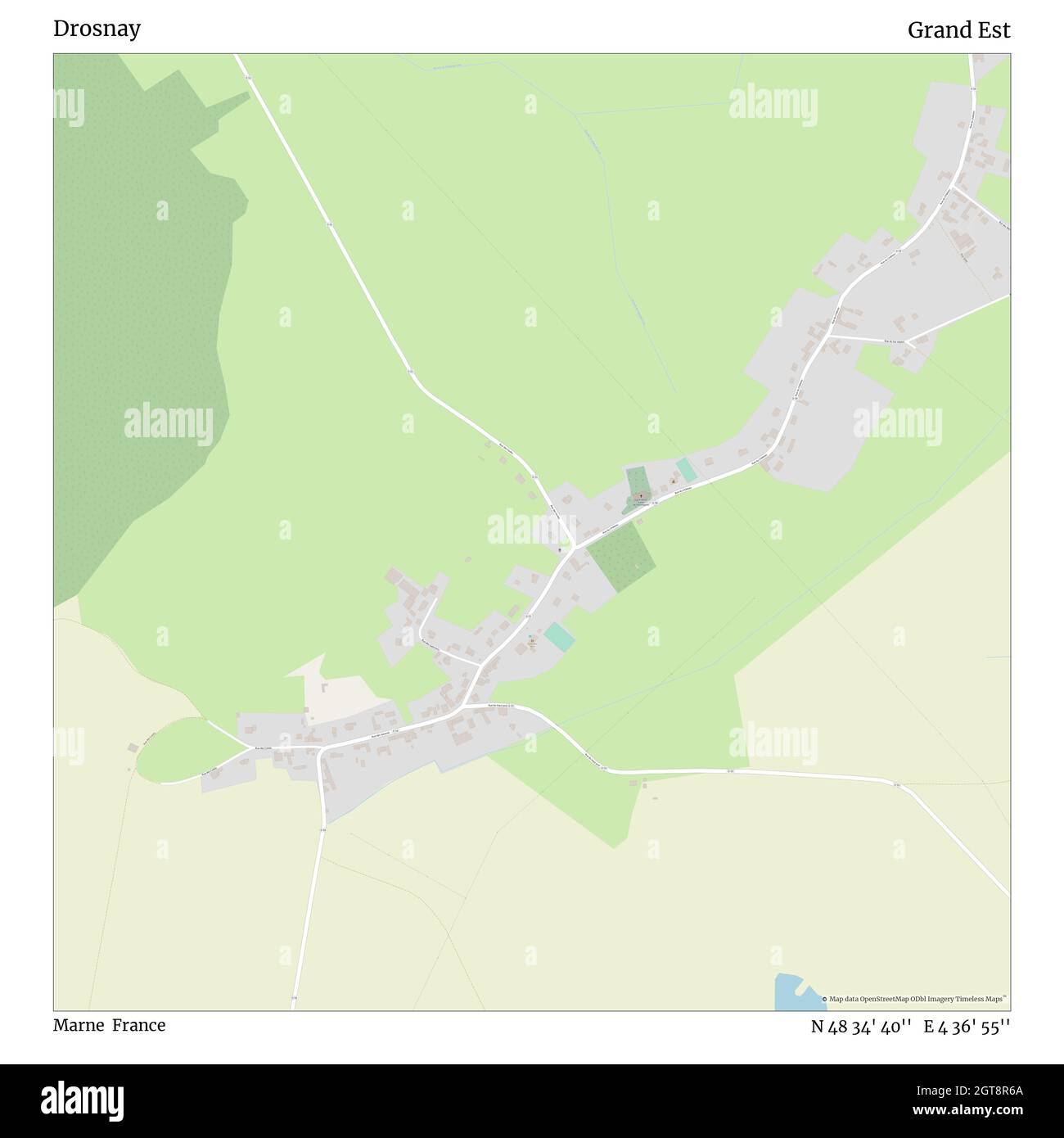 Drosnay, Marne, France, Grand Est, N 48 34' 40'', E 4 36' 55'', map, Timeless Map published in 2021. Travelers, explorers and adventurers like Florence Nightingale, David Livingstone, Ernest Shackleton, Lewis and Clark and Sherlock Holmes relied on maps to plan travels to the world's most remote corners, Timeless Maps is mapping most locations on the globe, showing the achievement of great dreams Stock Photo