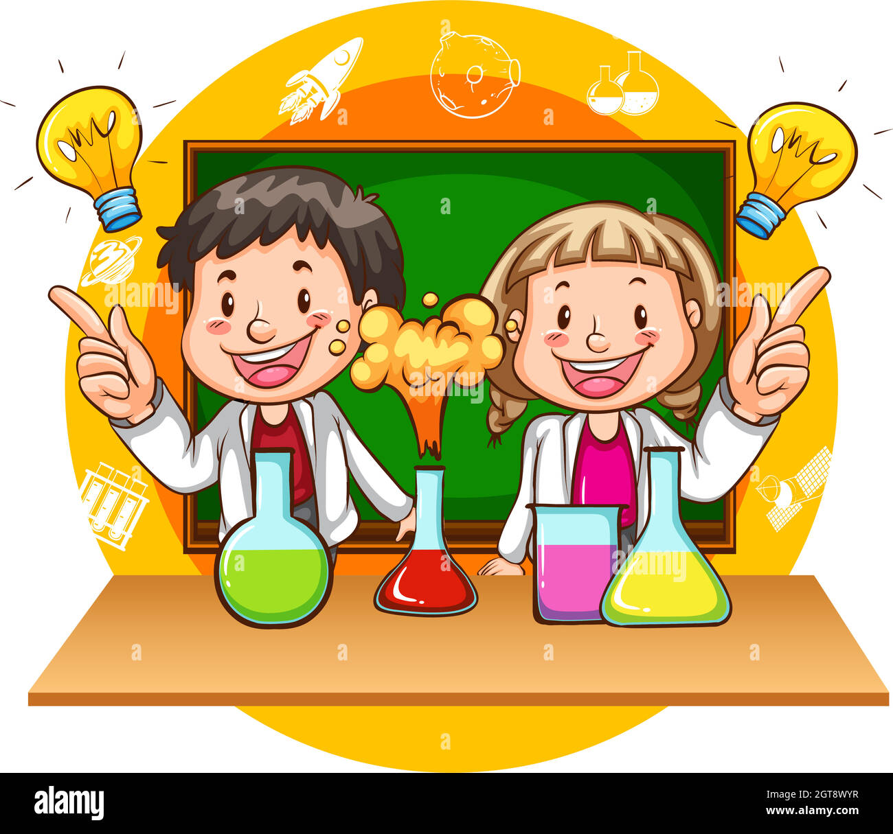 Boy and girl doing science experiment Stock Vector