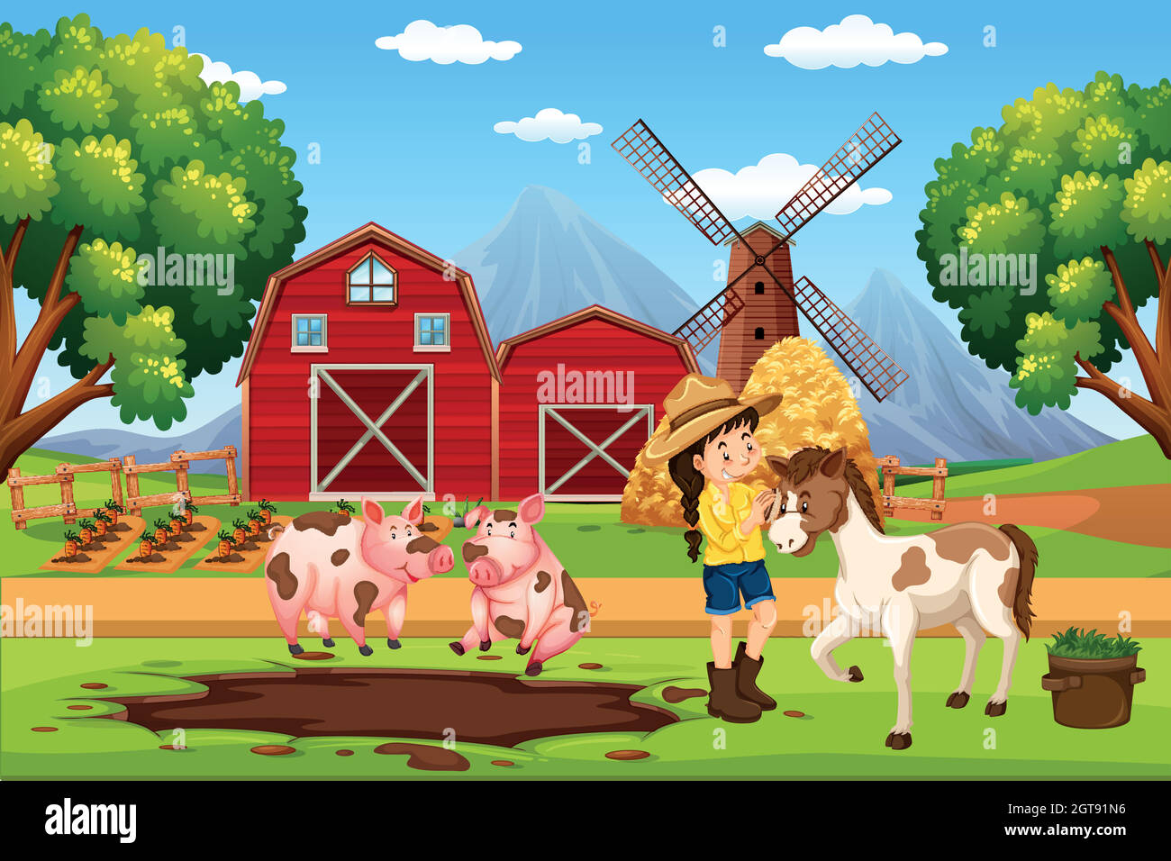 Farm landscape Stock Vector Images - Alamy