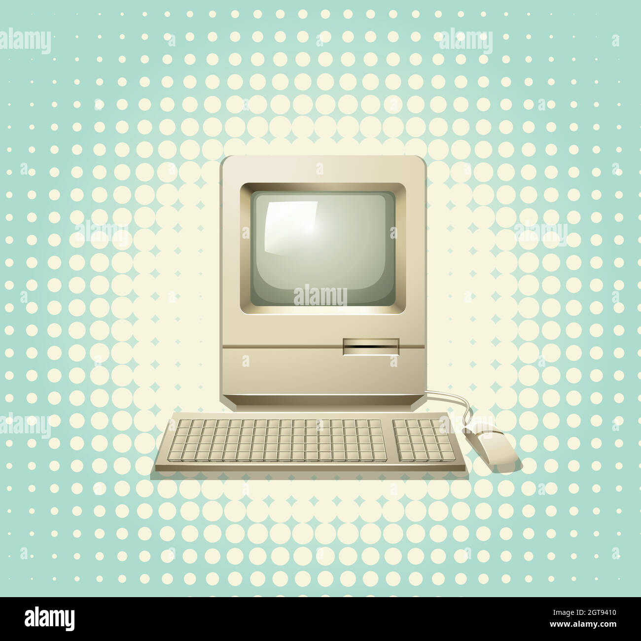 Retro computer with keyboard and monitor Stock Vector
