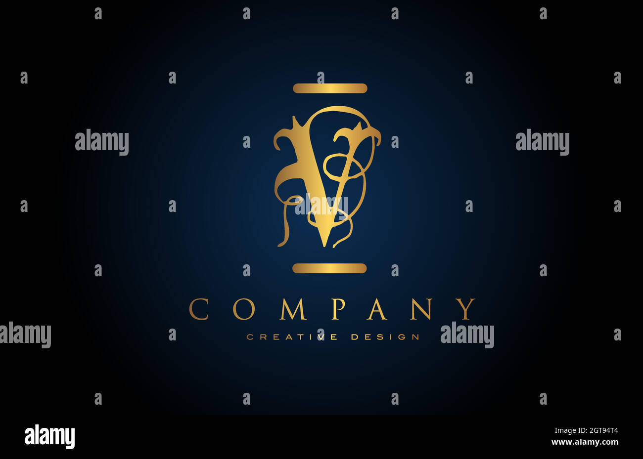 vintage gold V alphabet letter logo icon for company and business ...