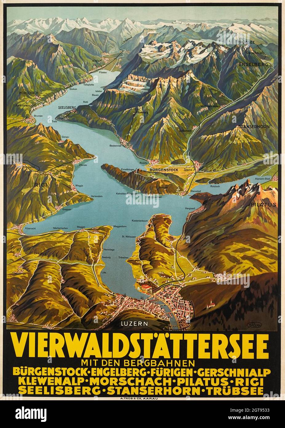 Vintage Art Deco Swiss Travel Poster Brünig Line 1930s Railway Retro Switzerland 
