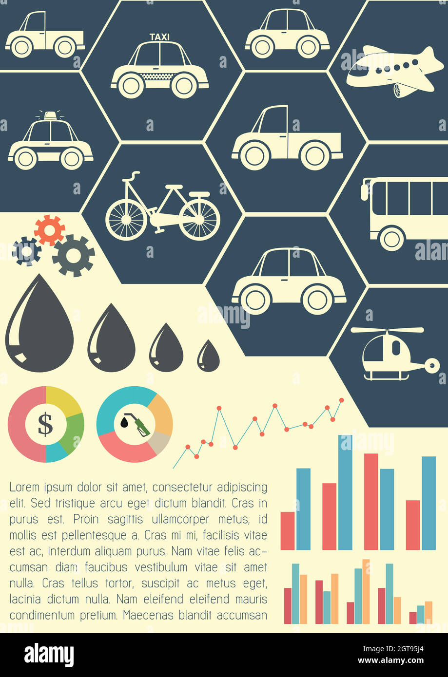 A graphical model showing the means of transportation Stock Vector