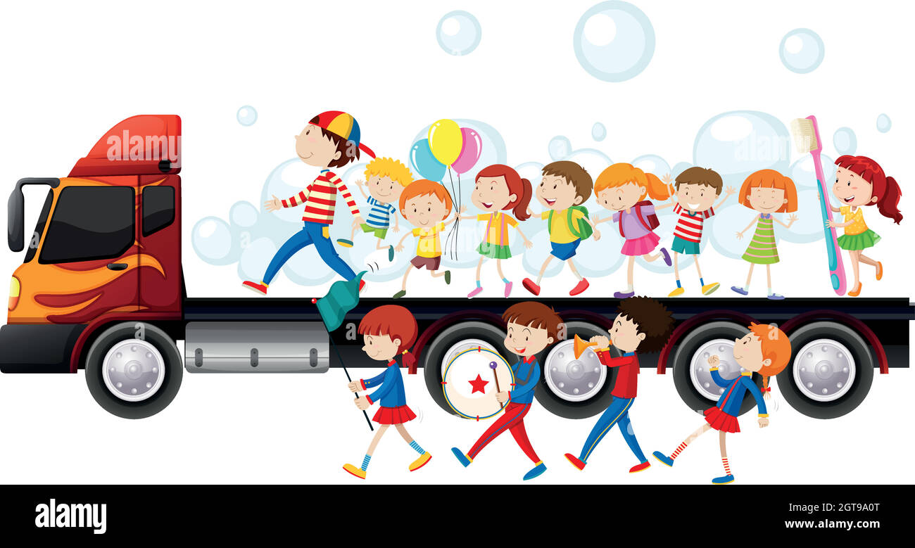 Band and children in parade Stock Vector