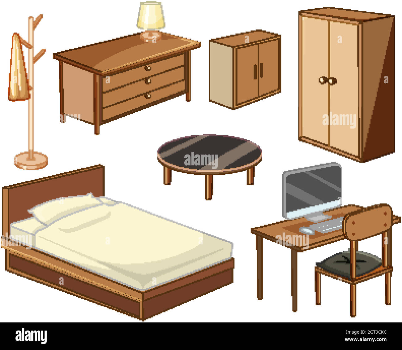 Bedroom furniture objects isolated on white background Stock Vector Image &  Art - Alamy