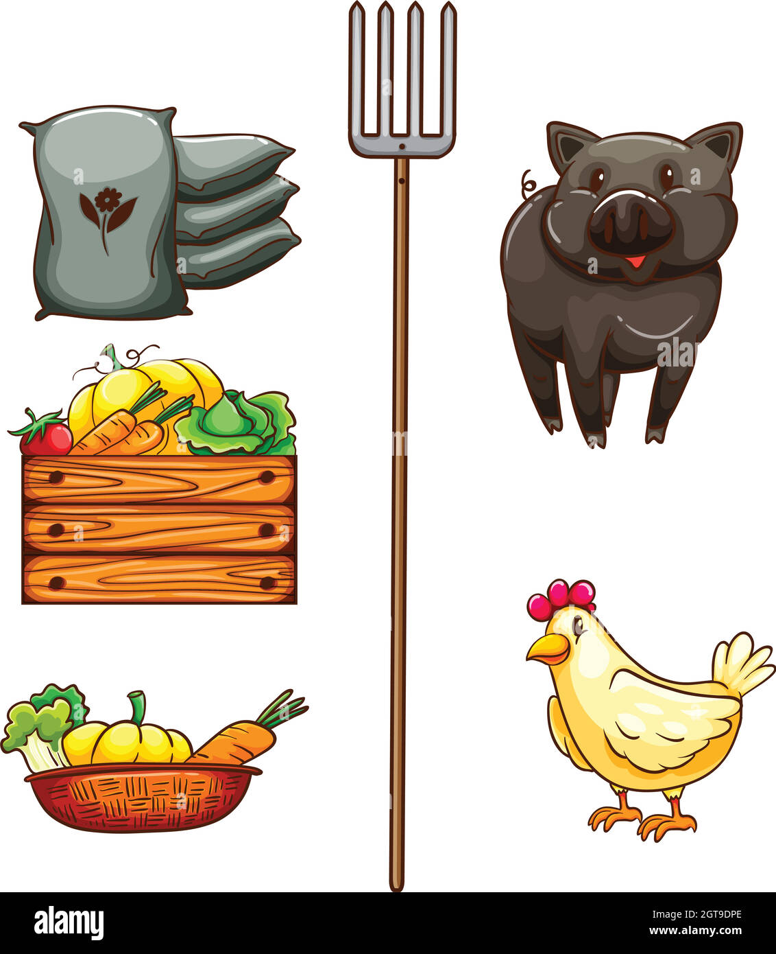 A group of things found at the farm Stock Vector
