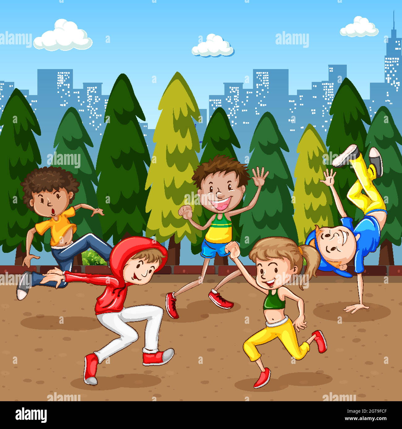 Scene with many children dancing in the park Stock Vector Image & Art ...