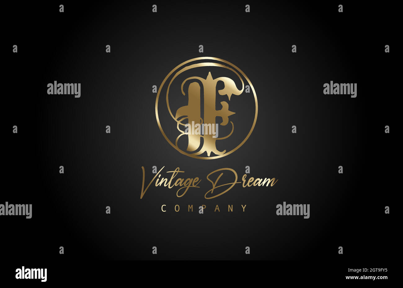 F gold golden alphabet letter icon logo. Vintage design concept for ...
