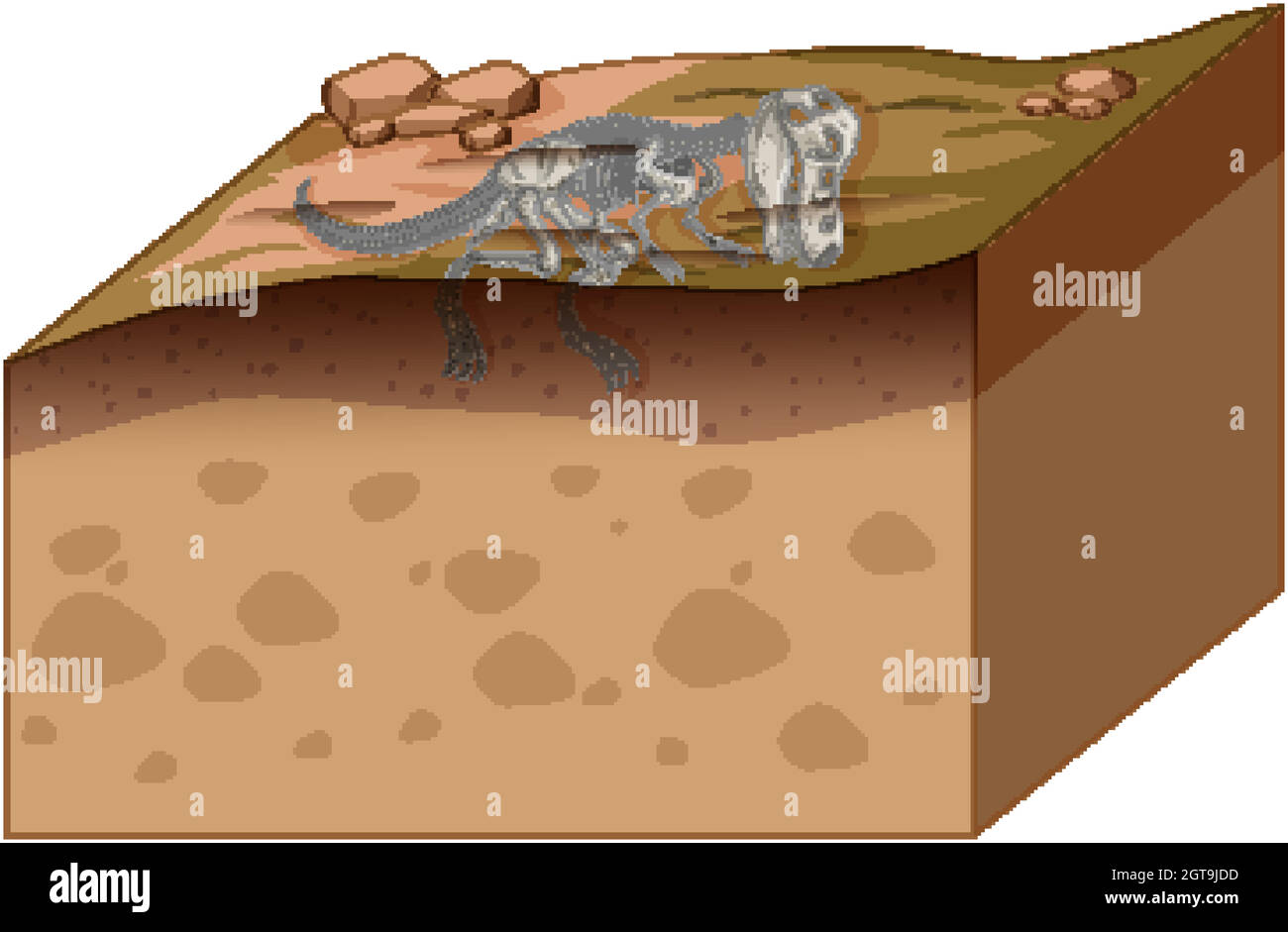 Soil layers with dinosaur fossil Stock Vector