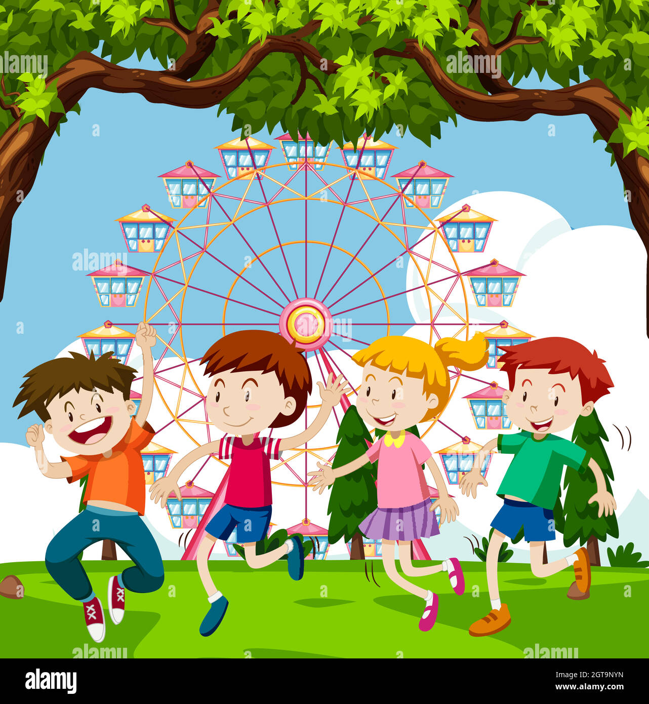 Happy children playing in the park. Playing kids Stock Vector ...