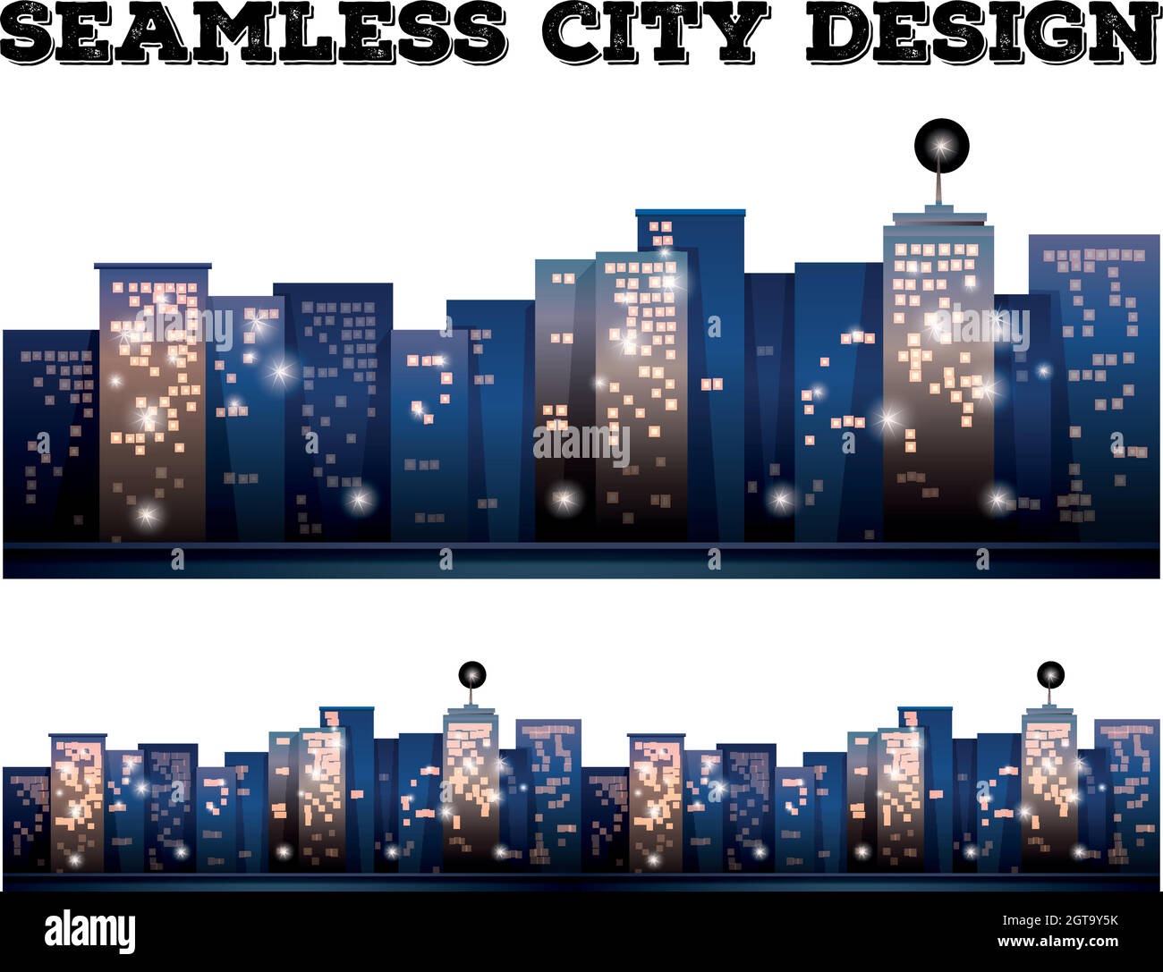 Seamless city buildings with light on Stock Vector