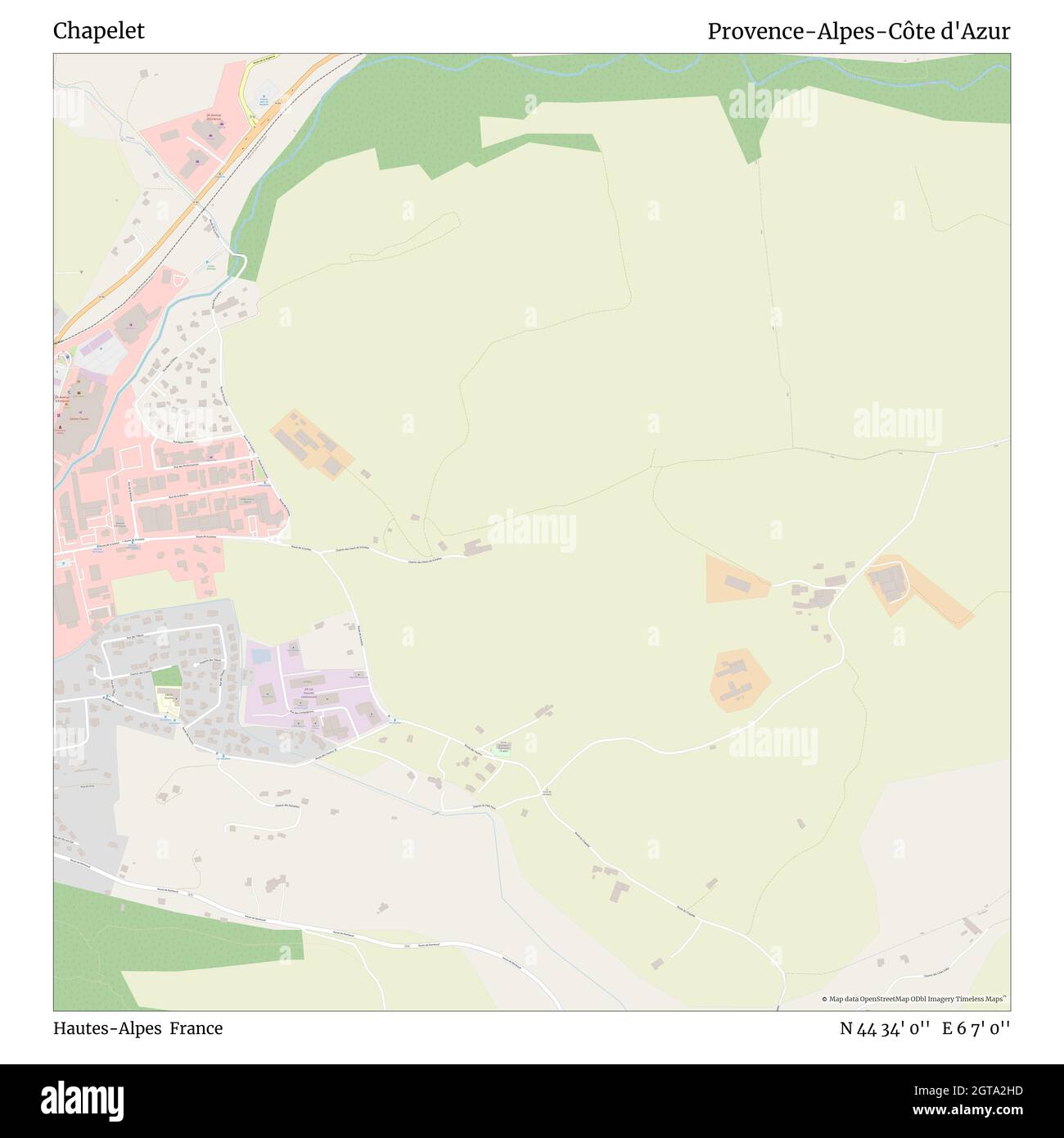 Chapelet, Hautes-Alpes, France, Provence-Alpes-Côte d'Azur, N 44 34' 0'', E 6 7' 0'', map, Timeless Map published in 2021. Travelers, explorers and adventurers like Florence Nightingale, David Livingstone, Ernest Shackleton, Lewis and Clark and Sherlock Holmes relied on maps to plan travels to the world's most remote corners, Timeless Maps is mapping most locations on the globe, showing the achievement of great dreams Stock Photo