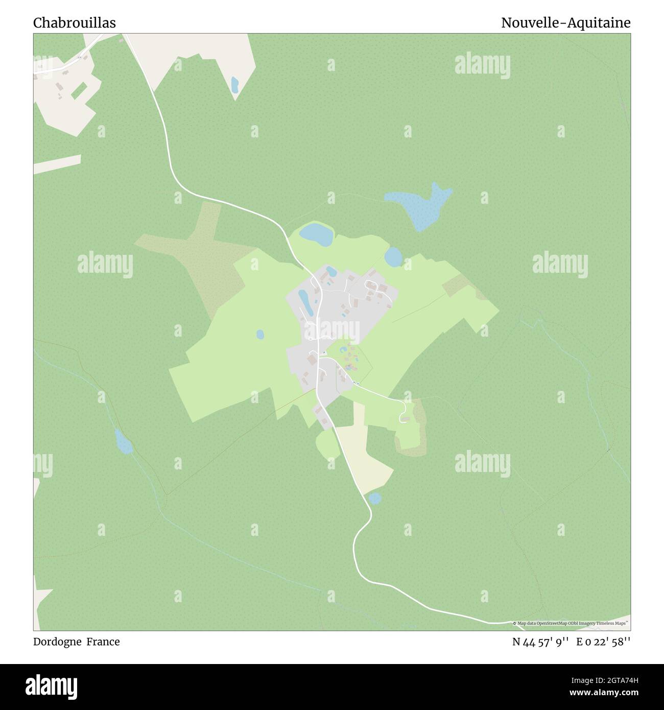 Chabrouillas, Dordogne, France, Nouvelle-Aquitaine, N 44 57' 9'', E 0 22' 58'', map, Timeless Map published in 2021. Travelers, explorers and adventurers like Florence Nightingale, David Livingstone, Ernest Shackleton, Lewis and Clark and Sherlock Holmes relied on maps to plan travels to the world's most remote corners, Timeless Maps is mapping most locations on the globe, showing the achievement of great dreams Stock Photo