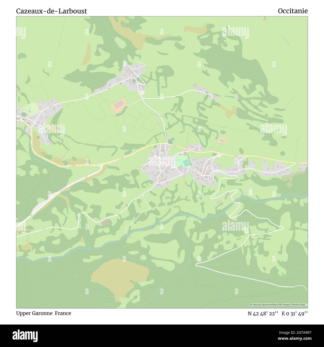 Cazeaux-de-Larboust, Upper Garonne, France, Occitanie, N 42 48' 22'', E 0 31' 49'', map, Timeless Map published in 2021. Travelers, explorers and adventurers like Florence Nightingale, David Livingstone, Ernest Shackleton, Lewis and Clark and Sherlock Holmes relied on maps to plan travels to the world's most remote corners, Timeless Maps is mapping most locations on the globe, showing the achievement of great dreams Stock Photo