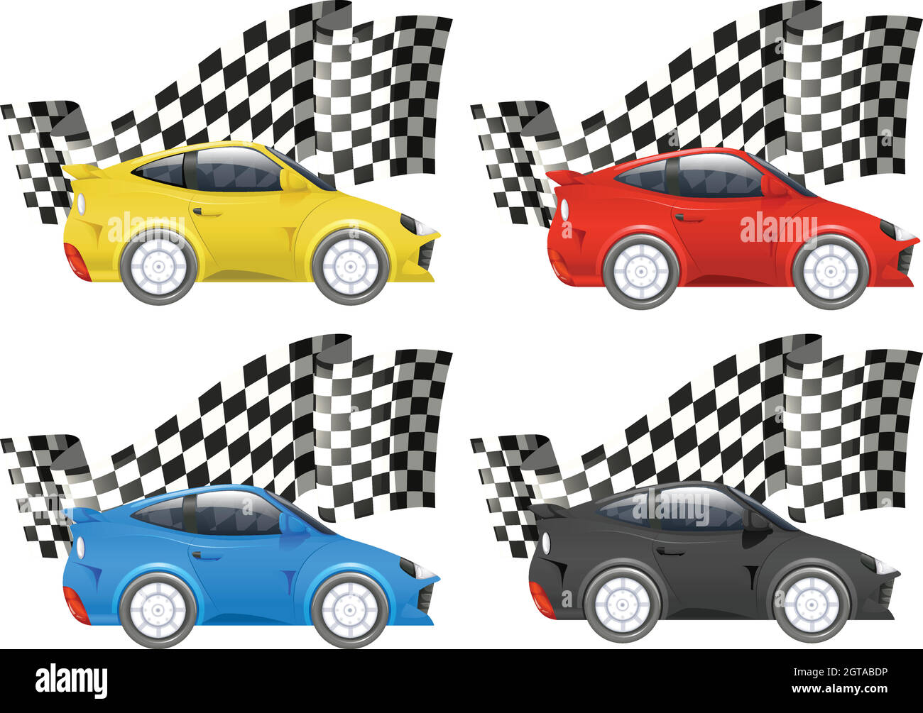 Racing cars in four colors Stock Vector