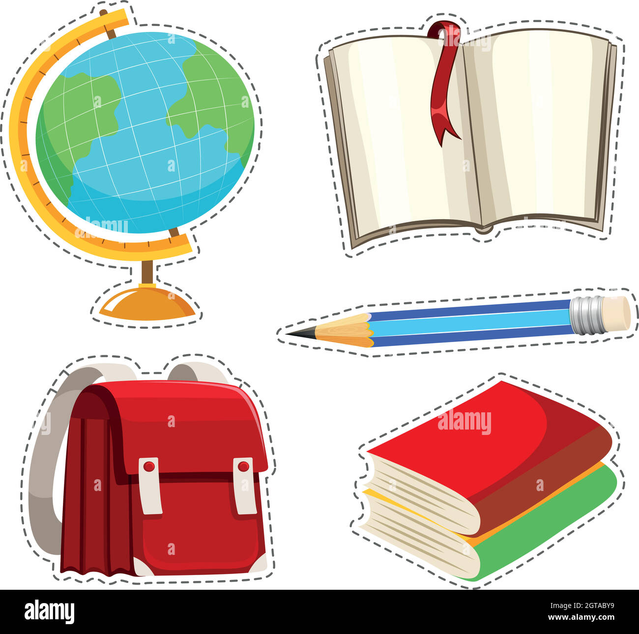 Sticker set with different stationaries Stock Vector