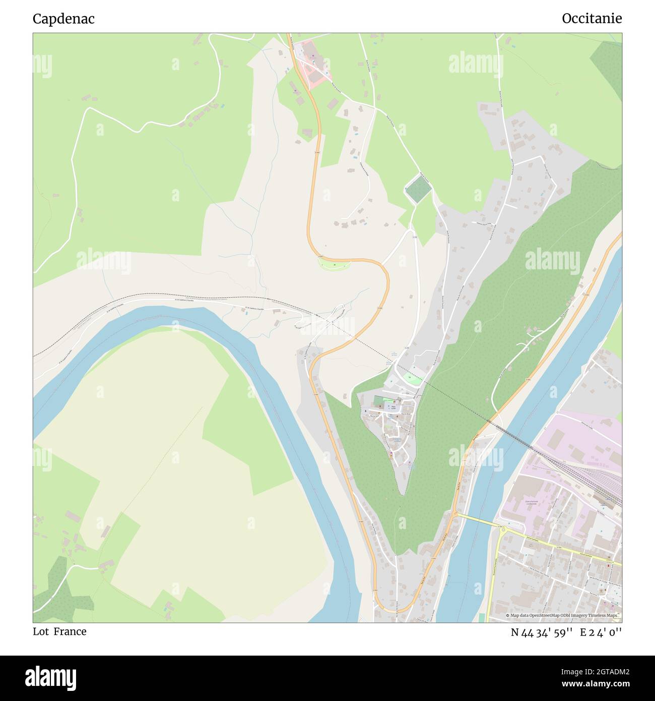 Capdenac, Lot, France, Occitanie, N 44 34' 59'', E 2 4' 0'', map, Timeless Map published in 2021. Travelers, explorers and adventurers like Florence Nightingale, David Livingstone, Ernest Shackleton, Lewis and Clark and Sherlock Holmes relied on maps to plan travels to the world's most remote corners, Timeless Maps is mapping most locations on the globe, showing the achievement of great dreams Stock Photo