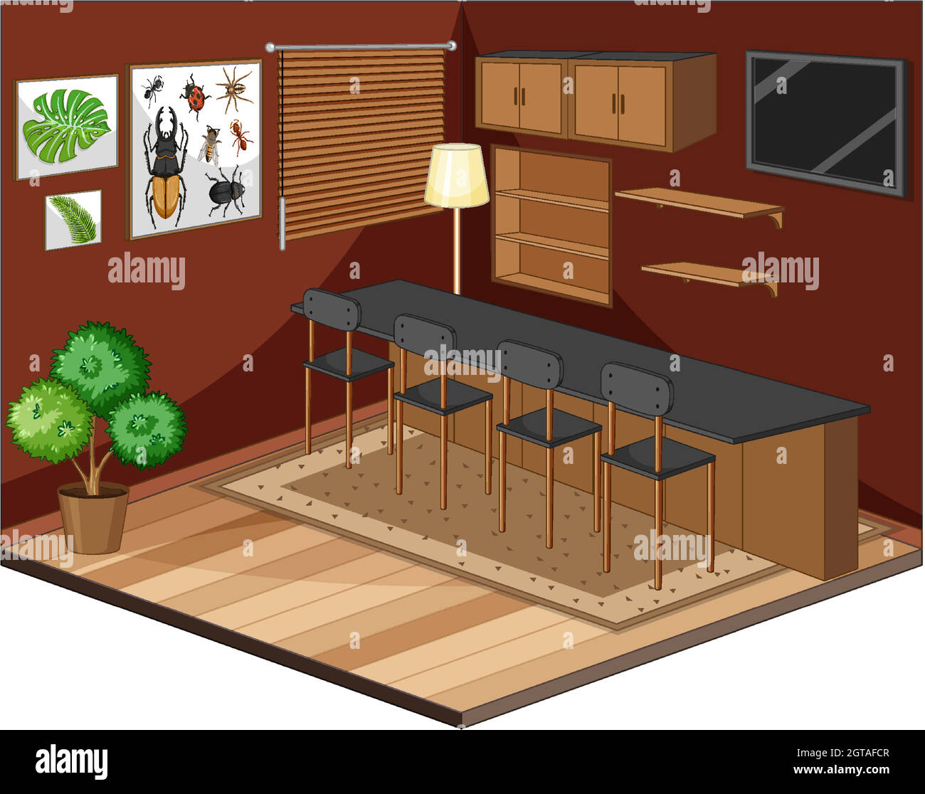 Living room interior with furniture in brown color style Stock Vector