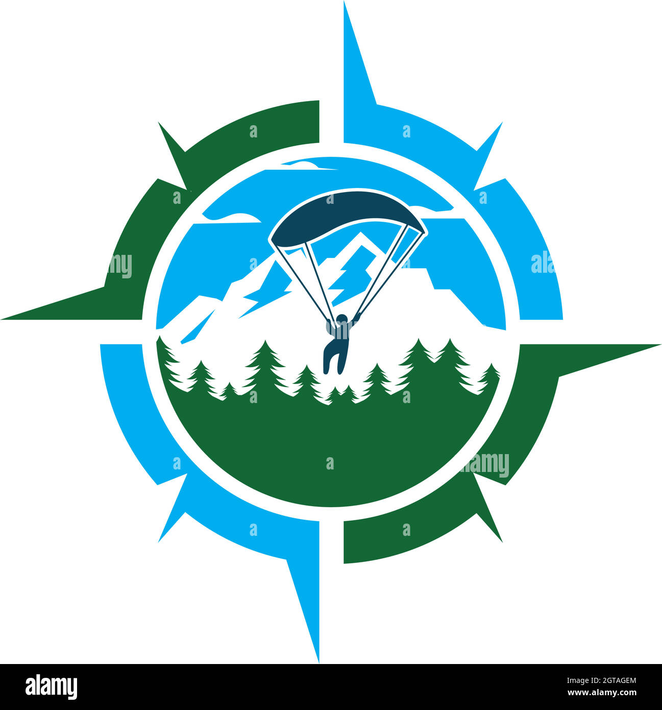 compass with parachuting mountain concept vector illustration design Stock Vector