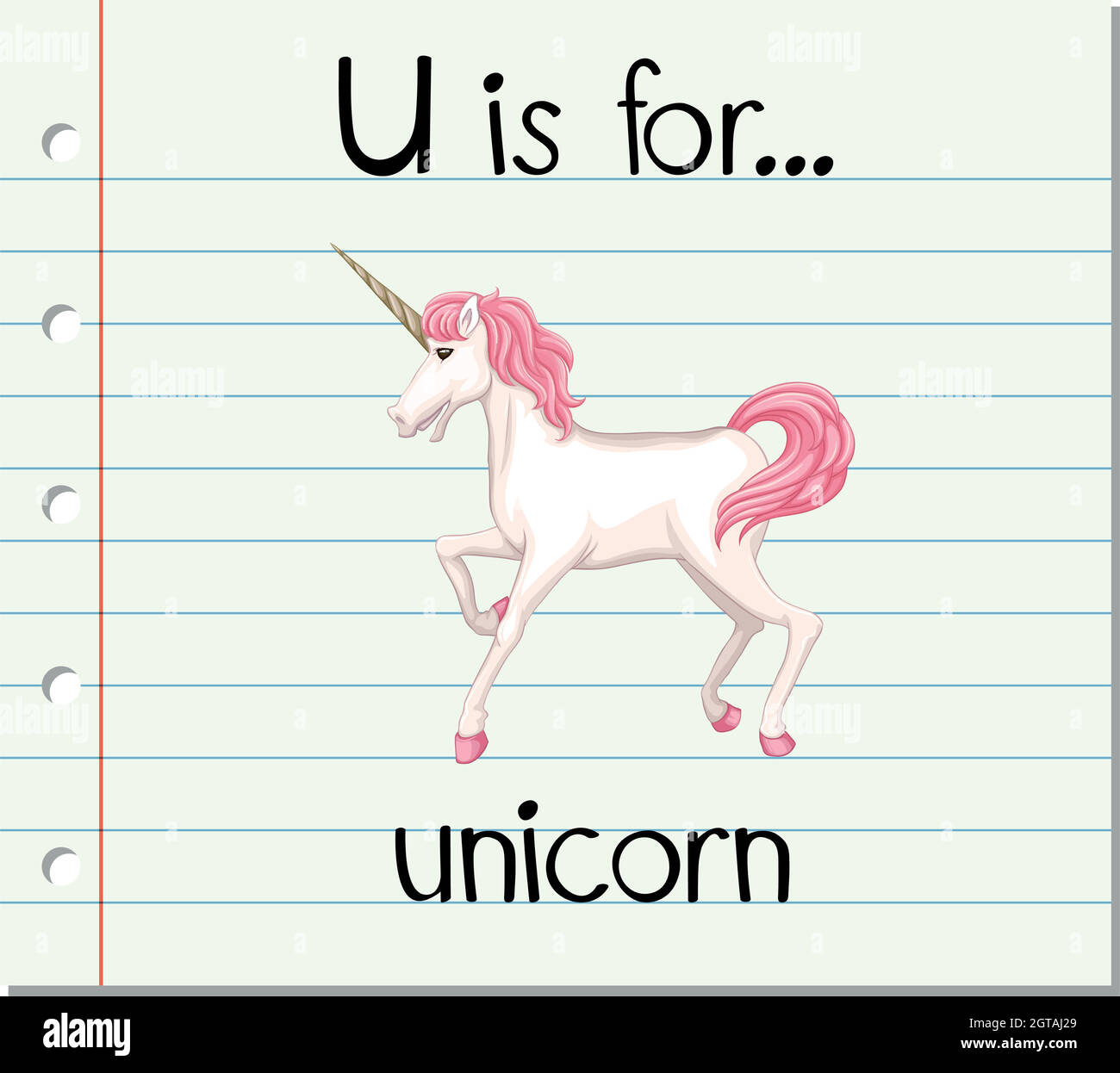 Flashcard letter U is for unicorn Stock Vector