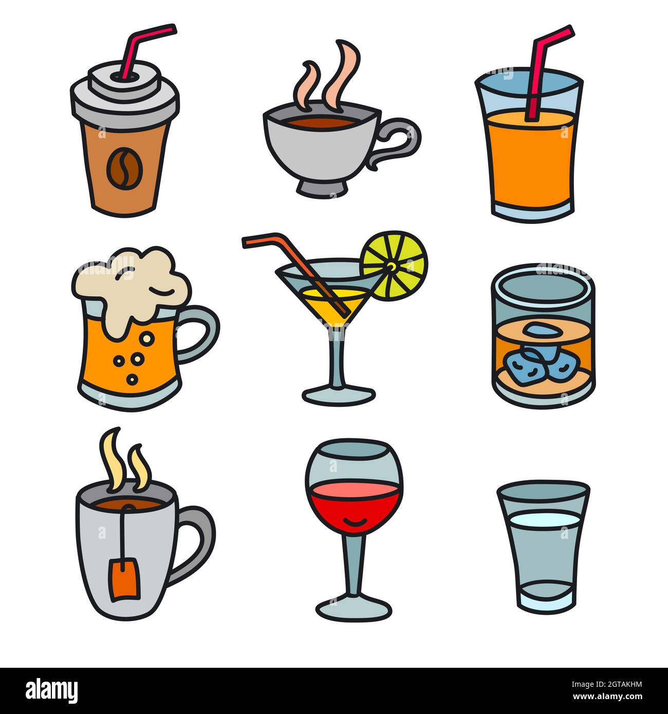 illustration of the alcohol drinks and beverages icons set Stock Vector ...