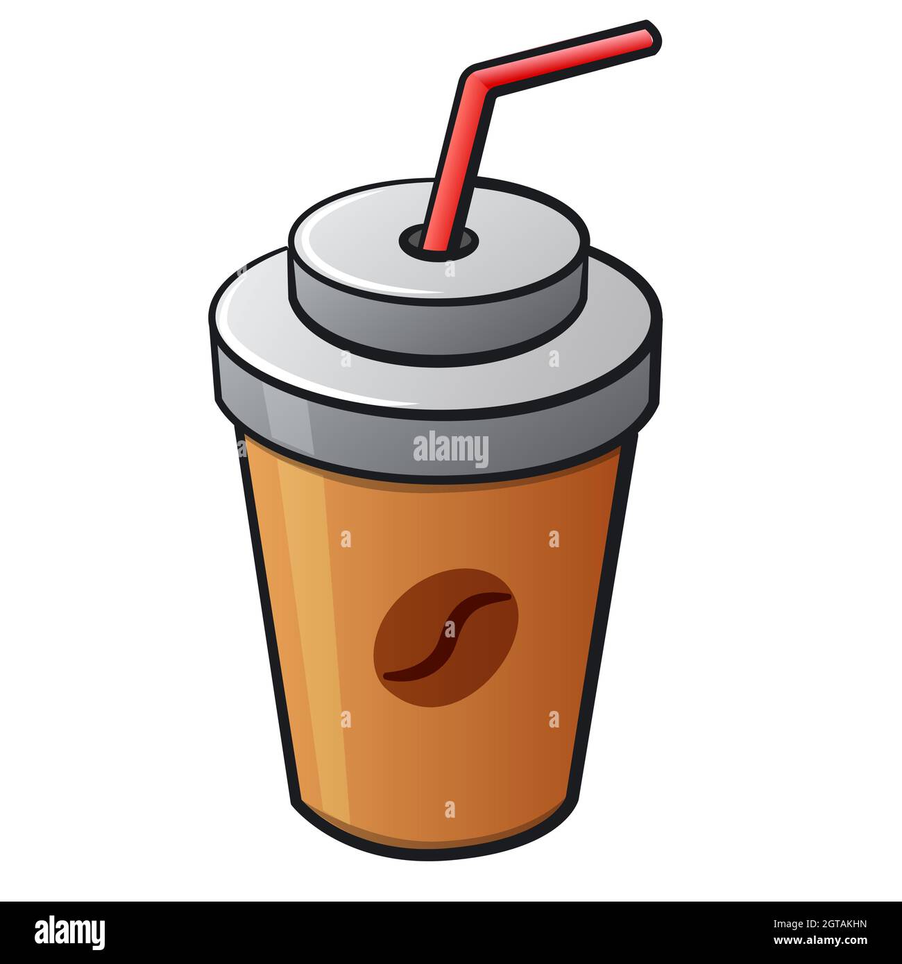 Illustration of the cup of hot coffee with a straw on the white background Stock Vector