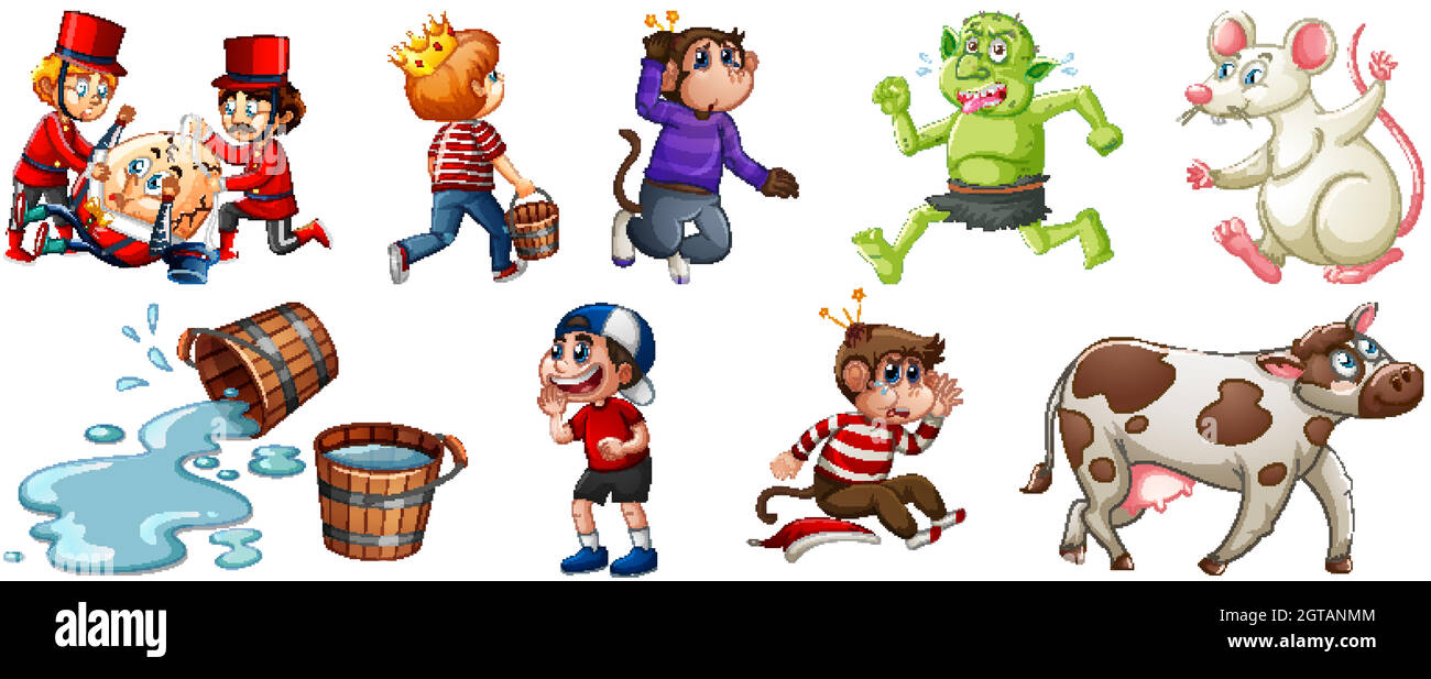 Set of different nursery rhyme character isolated on white background