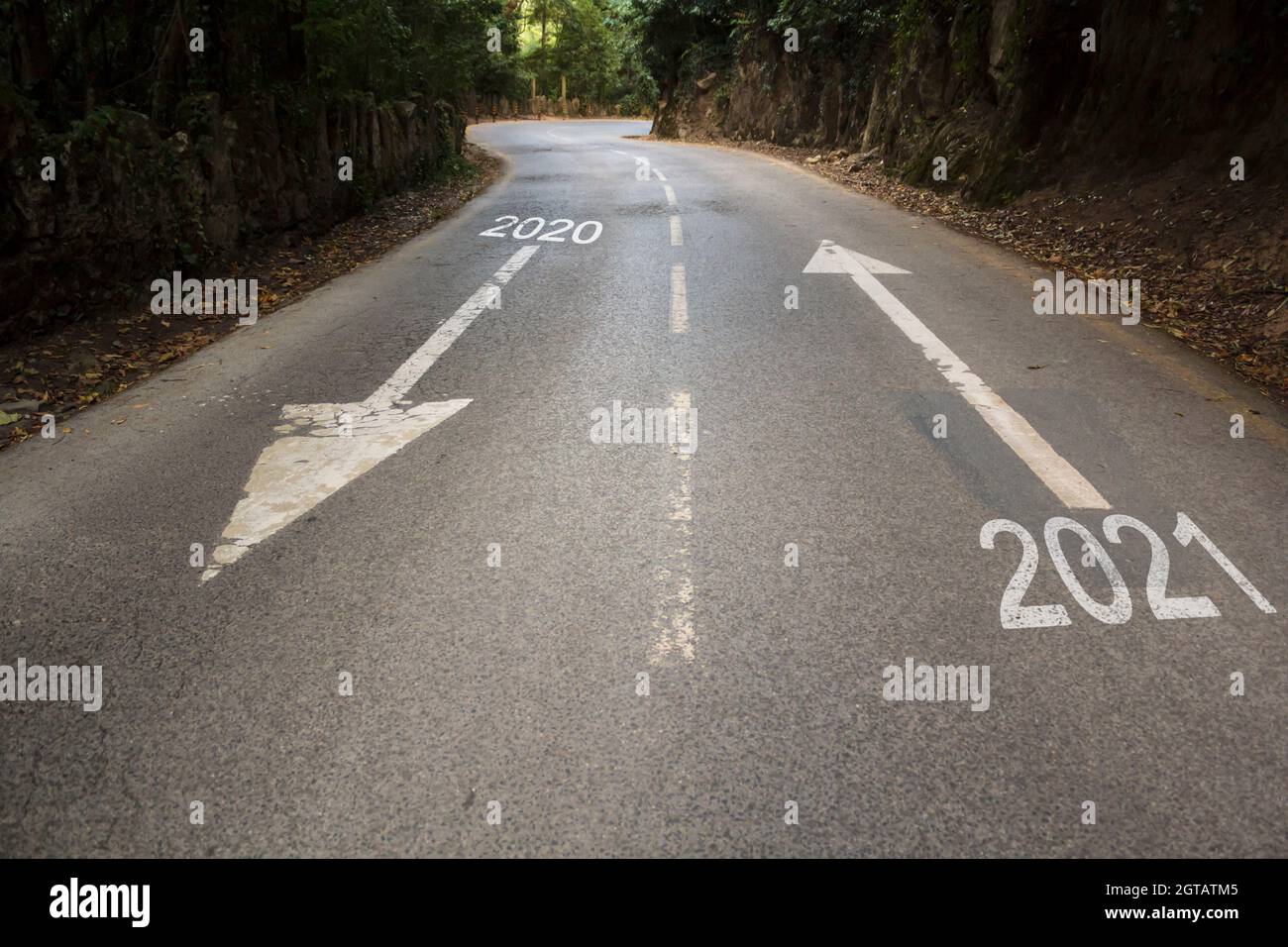 Road With The Inscription 2020 2021 Stock Photo