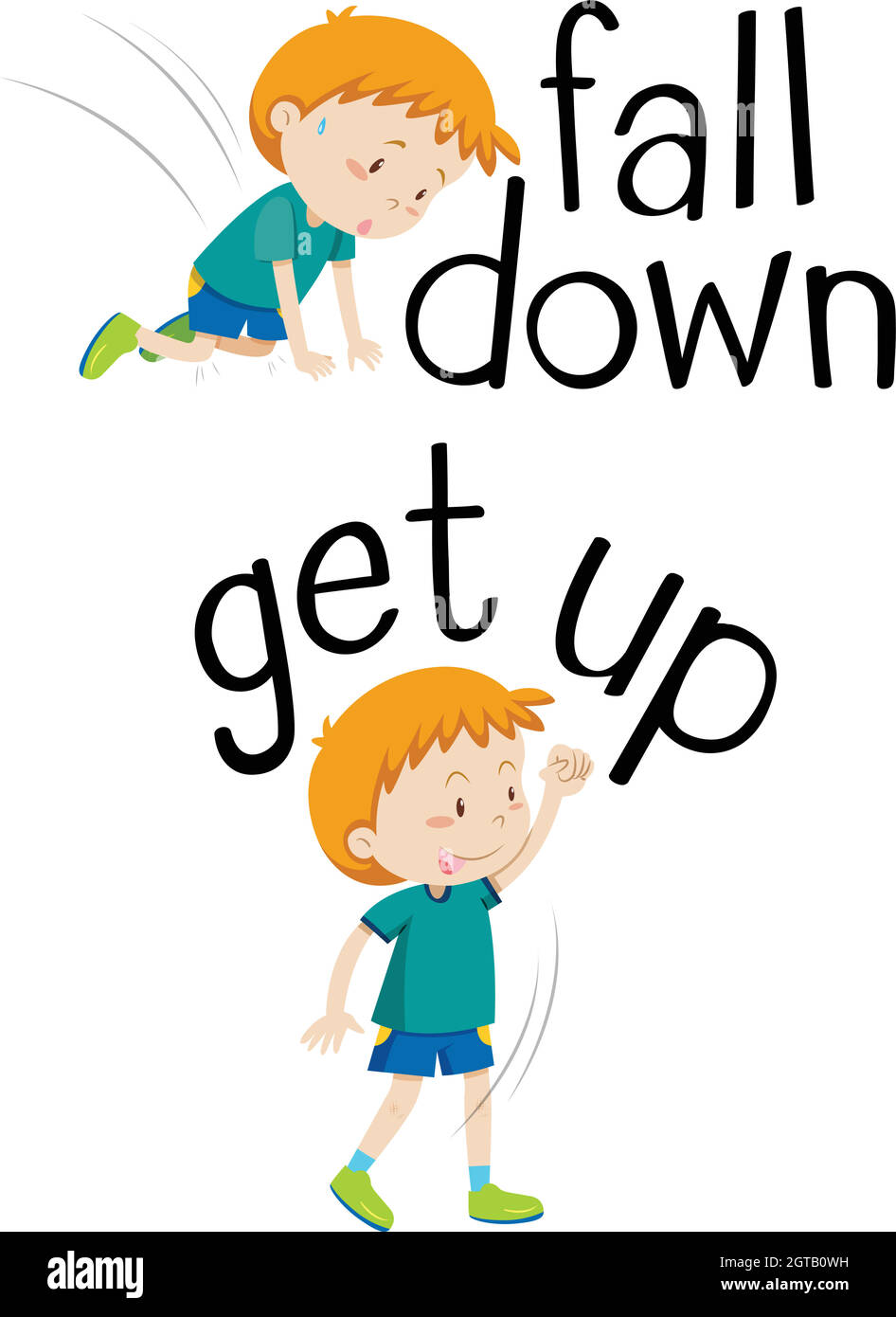 opposite-words-for-fall-down-and-get-up-stock-vector-image-art-alamy