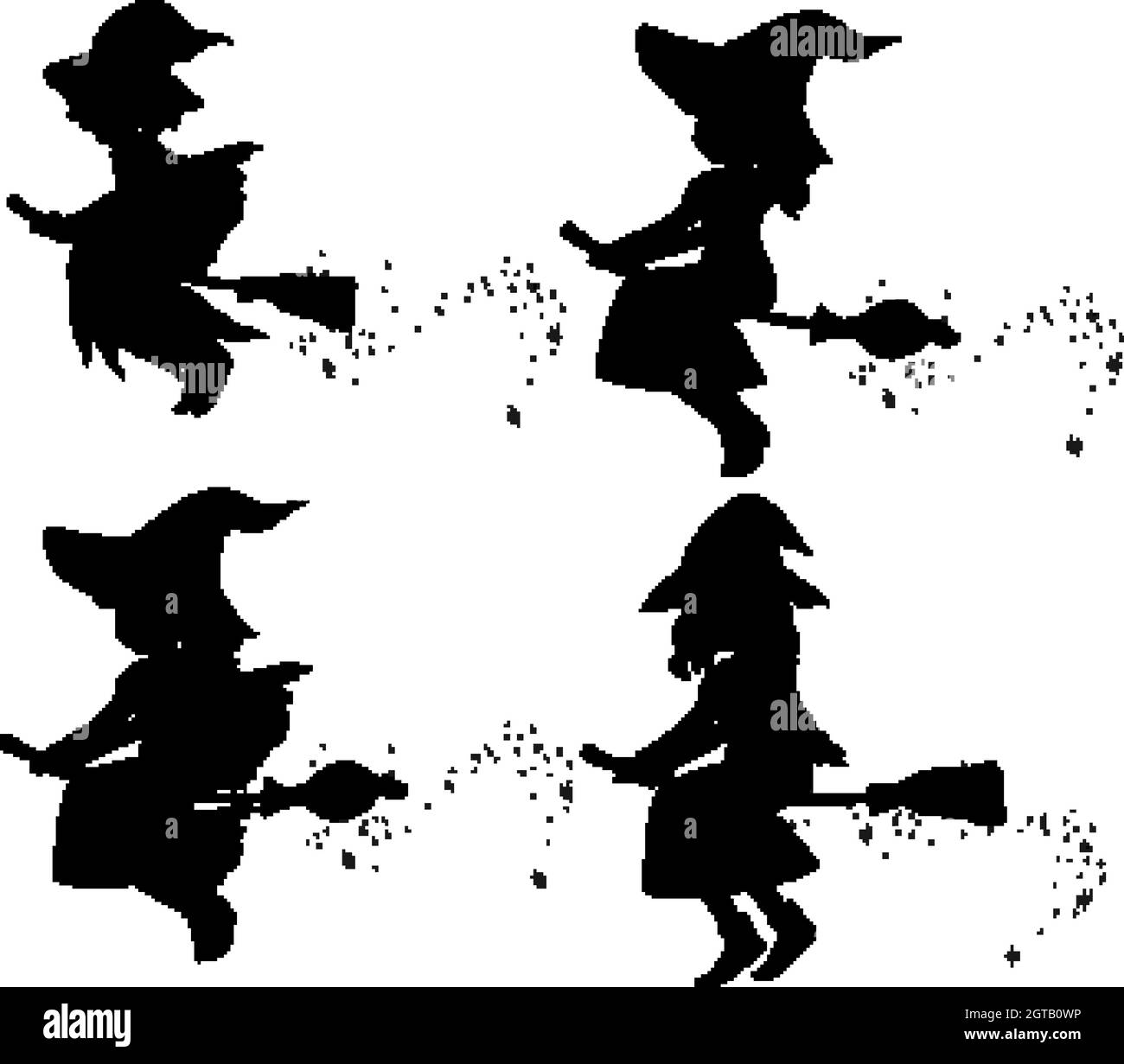 Witches in silhouette cartoon character isolated on white background Stock Vector