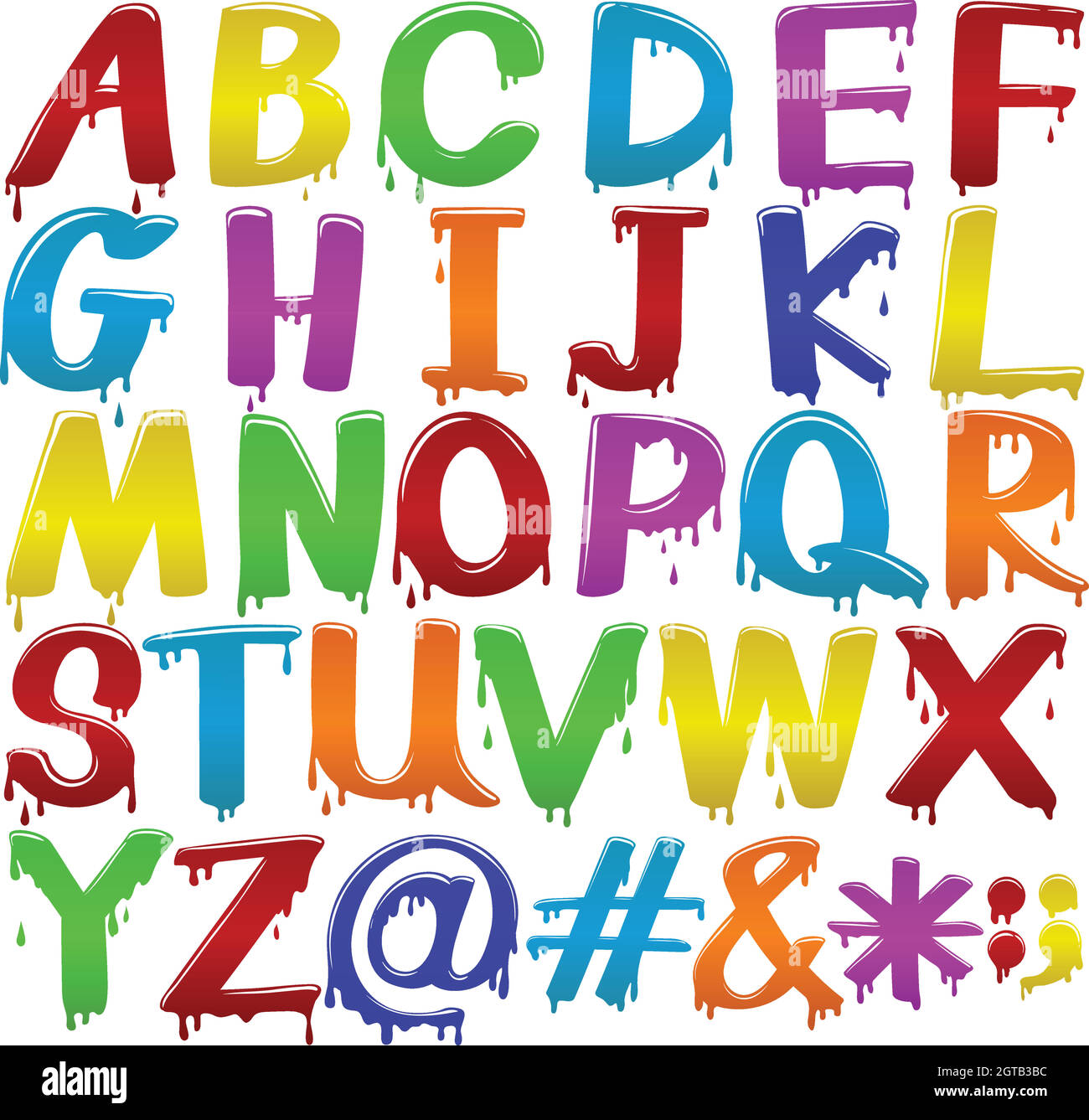 Rainbow coloured letters of the alphabet Stock Vector