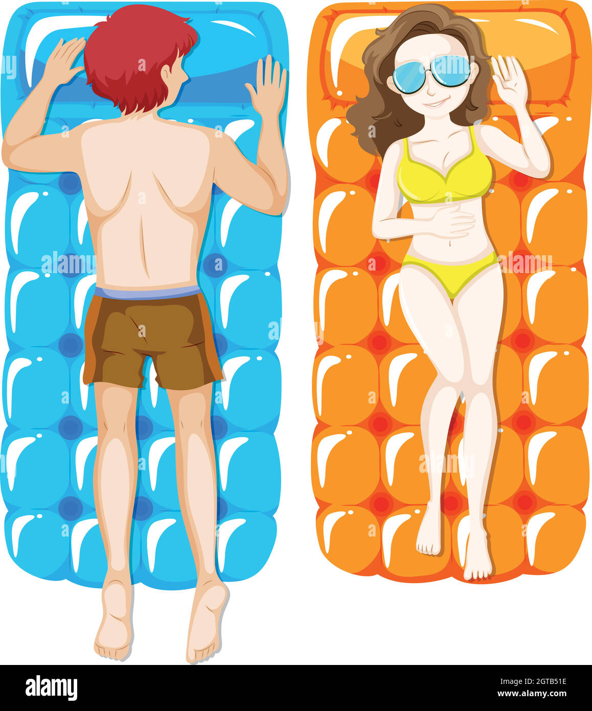 Man and woman on floating raft Stock Vector