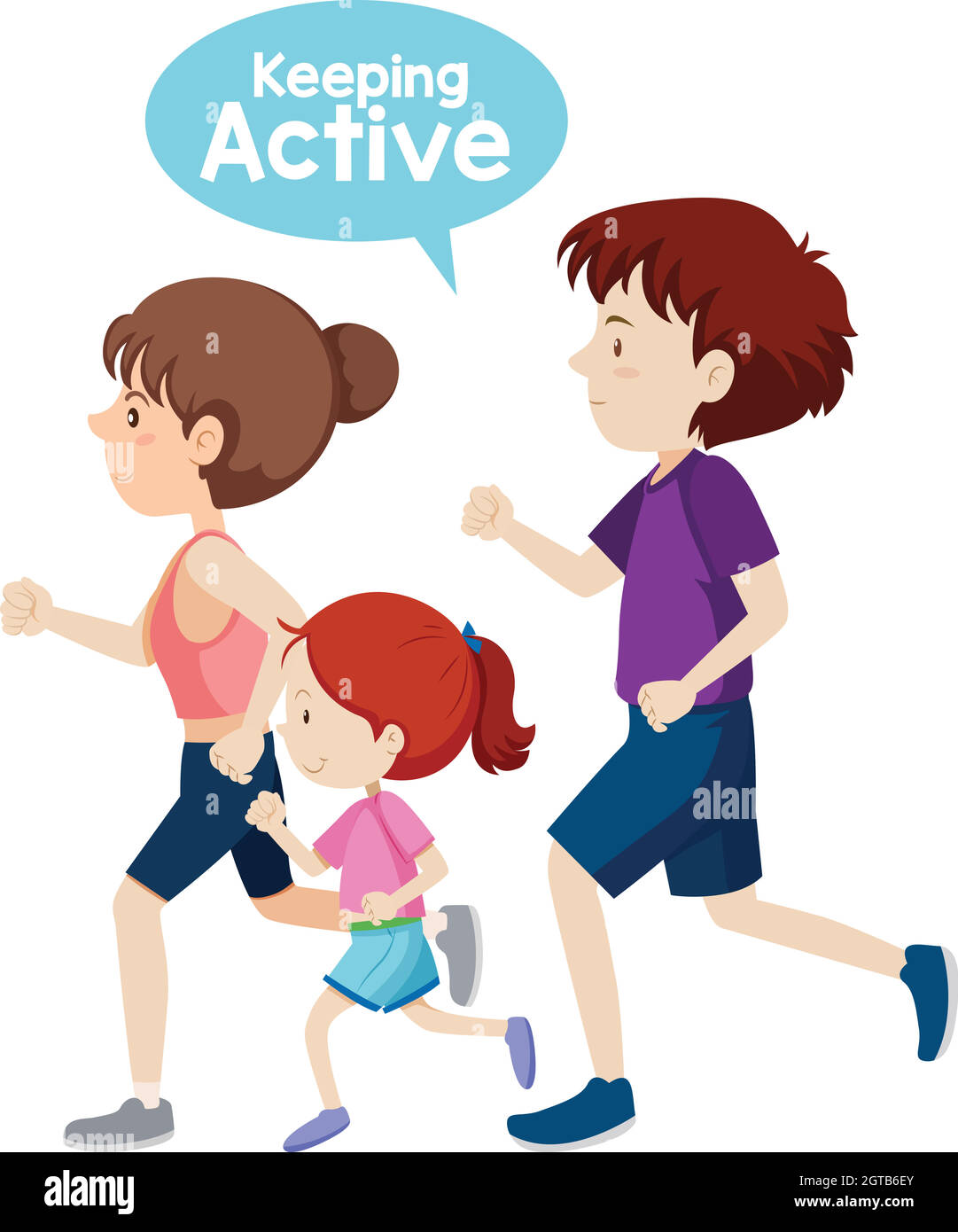 Active family running on white background Stock Vector