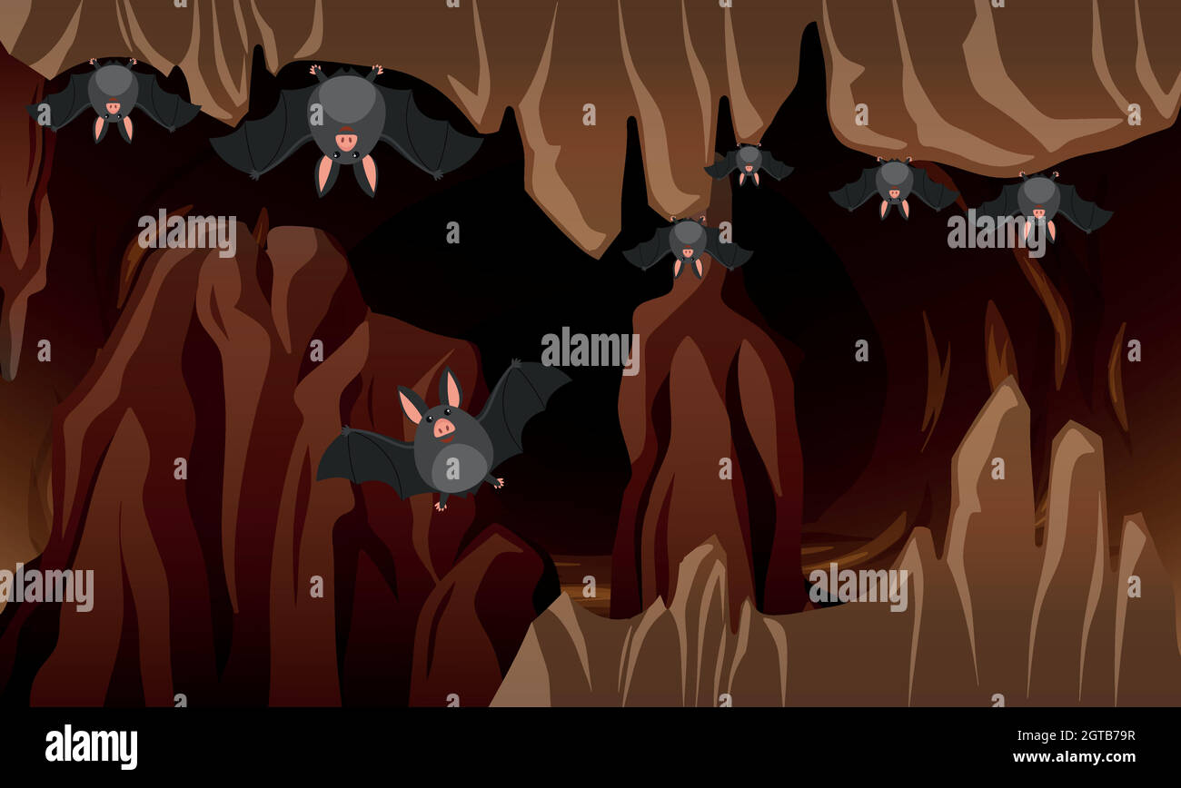 A dark bat cave Stock Vector