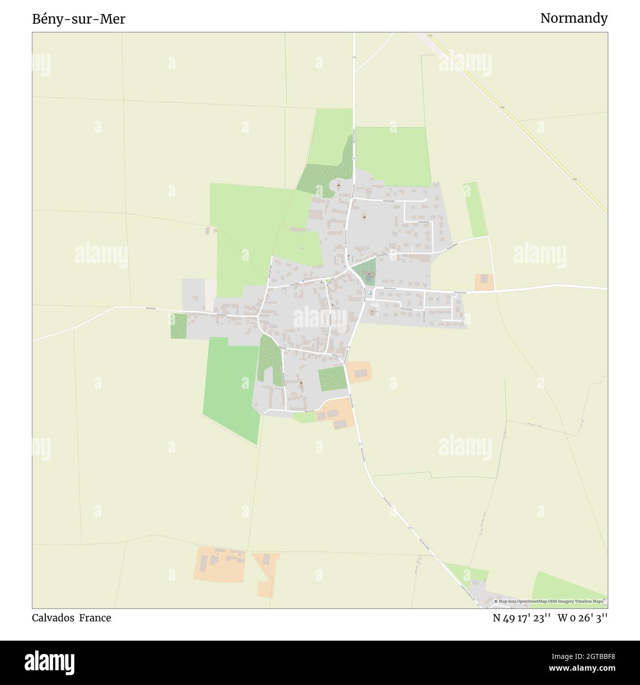 Bény-sur-Mer, Calvados, France, Normandy, N 49 17' 23'', W 0 26' 3'', map, Timeless Map published in 2021. Travelers, explorers and adventurers like Florence Nightingale, David Livingstone, Ernest Shackleton, Lewis and Clark and Sherlock Holmes relied on maps to plan travels to the world's most remote corners, Timeless Maps is mapping most locations on the globe, showing the achievement of great dreams Stock Photo