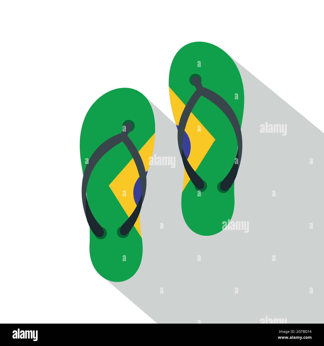 Flip flops in Brazil flag colors icon, flat style Stock Vector