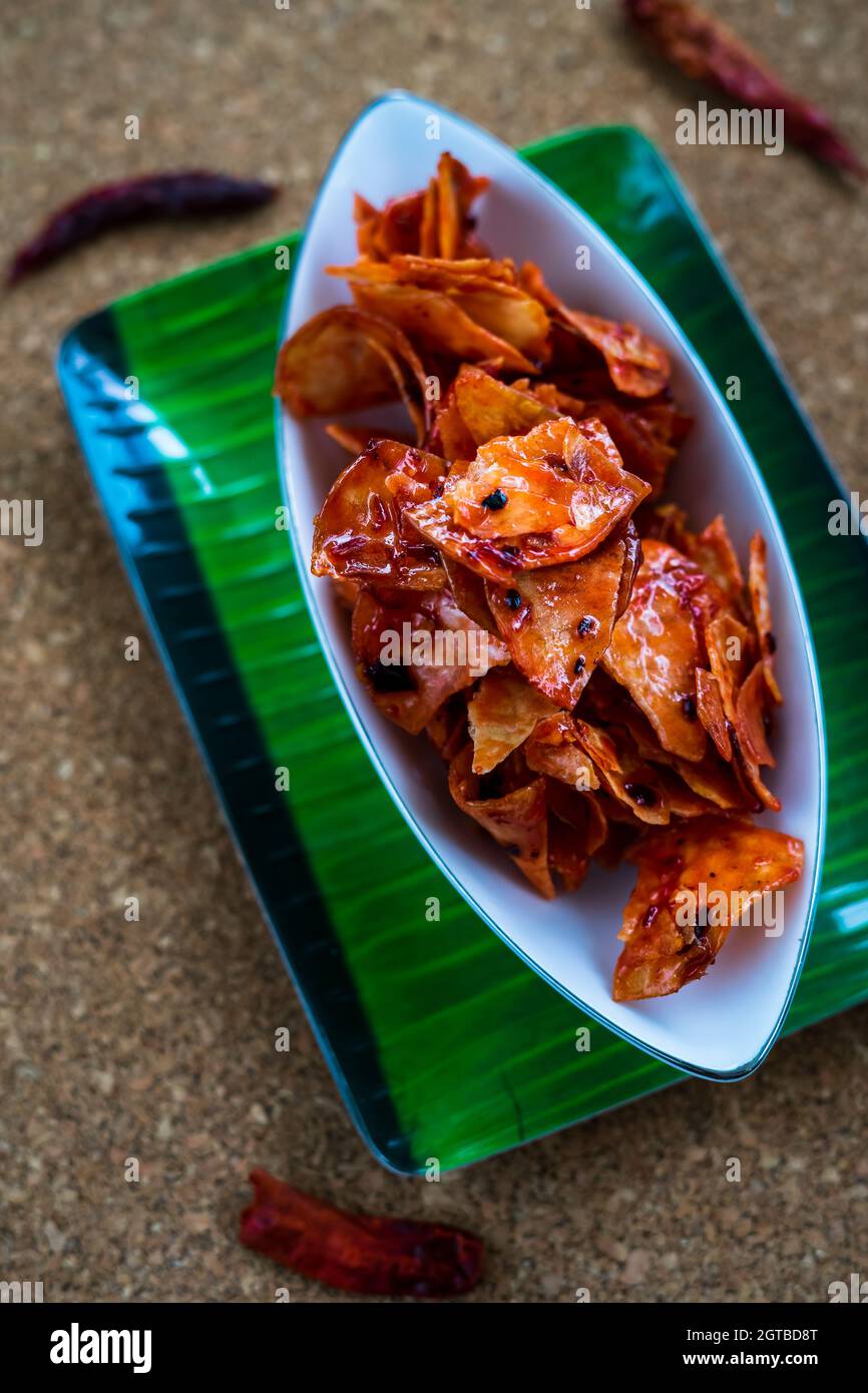 Kerepek Pedas Or Crackers Made Of Cassava Or Tapioca Sliced Fried And Cooked With Chilli Stock Photo Alamy