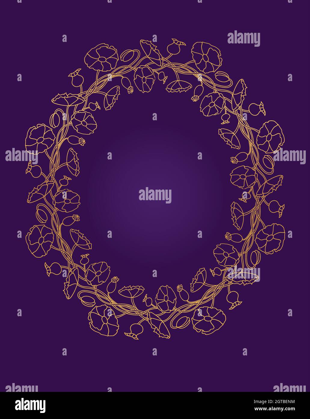 Decorative gold wreath with floral motifs. Summer gold frame with ...