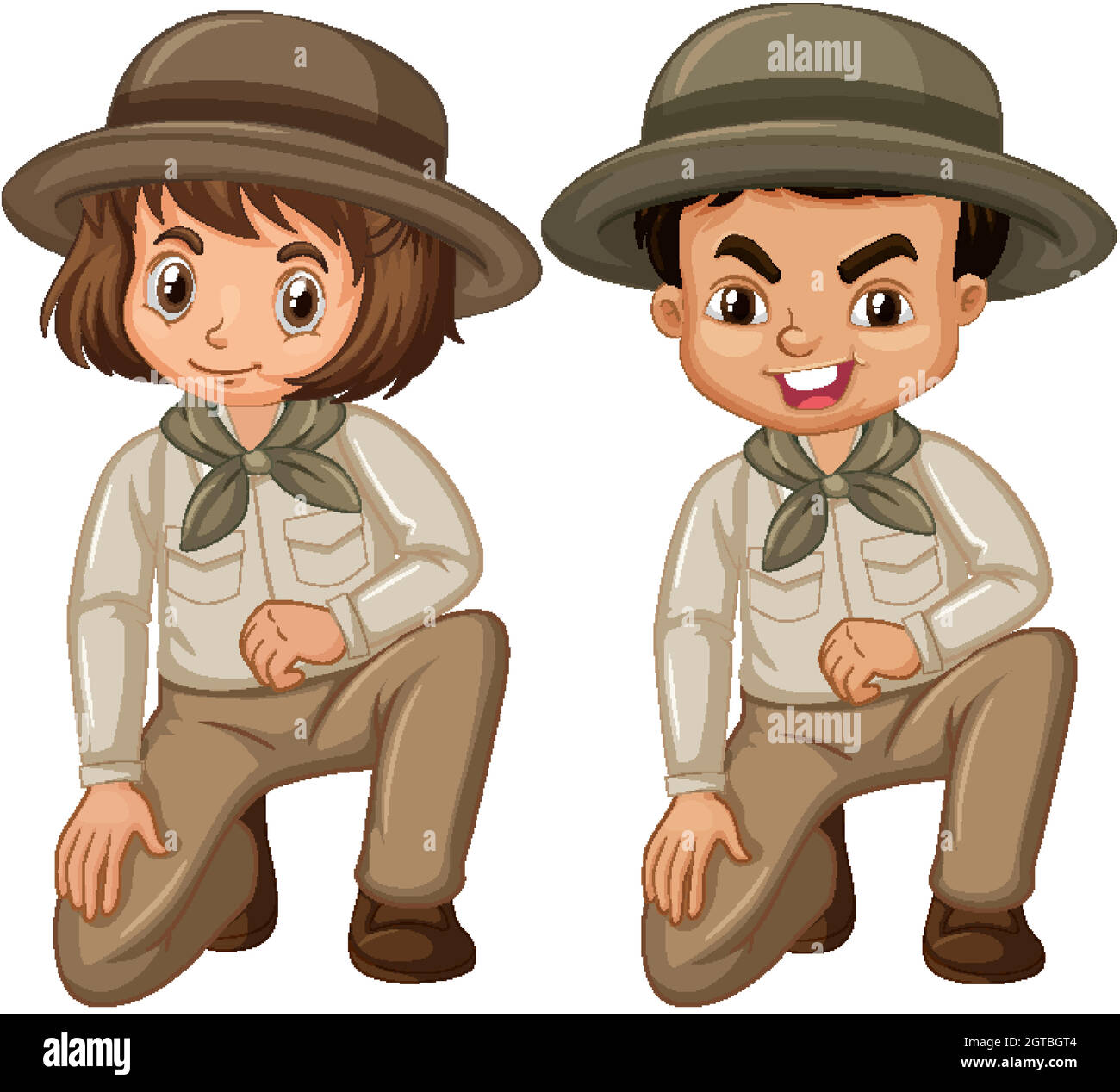 Boy and girl in scout uniform on white background Stock Vector Image ...