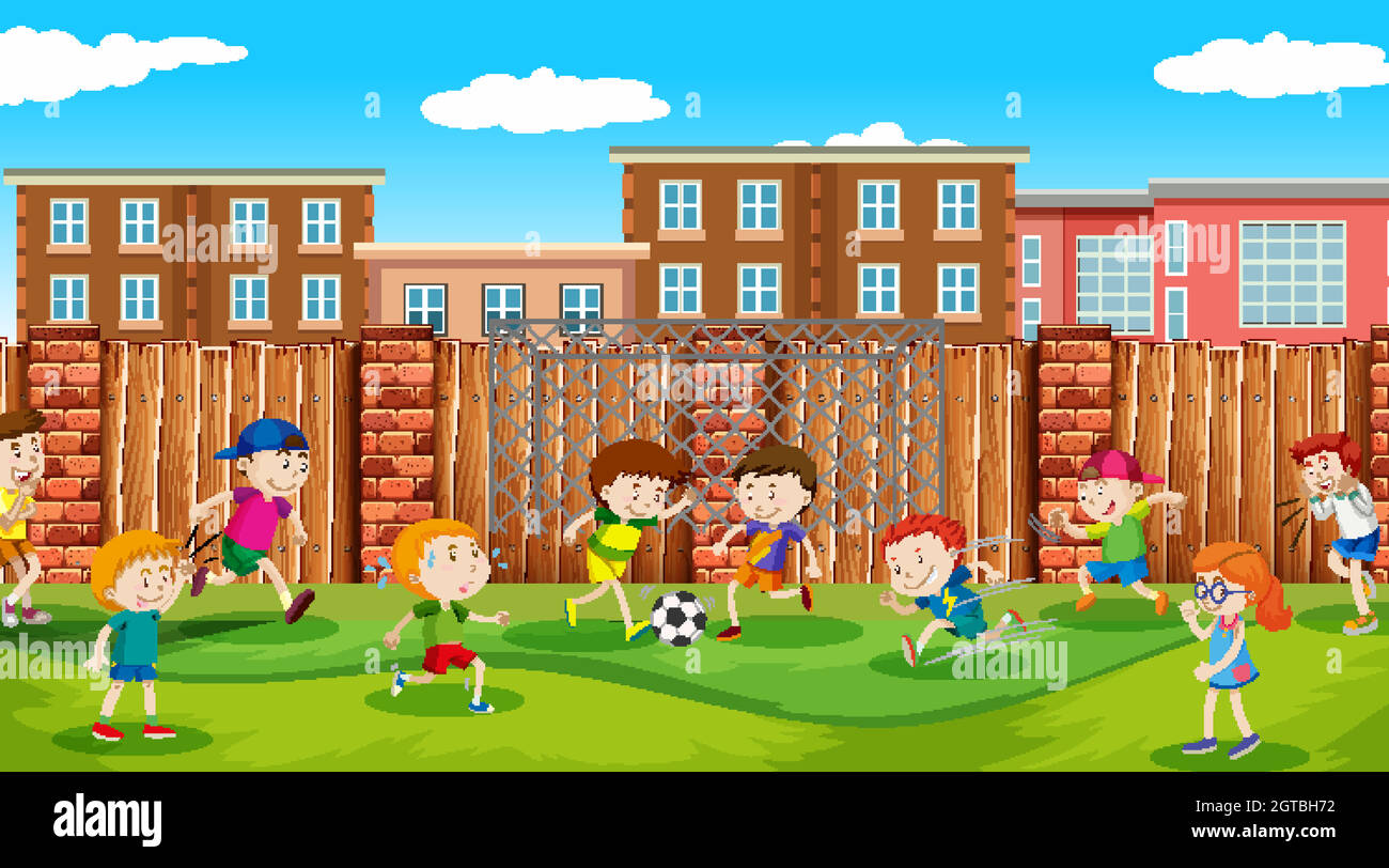 Active boys and girls playing sport and fun activities outside Stock Vector  Image & Art - Alamy