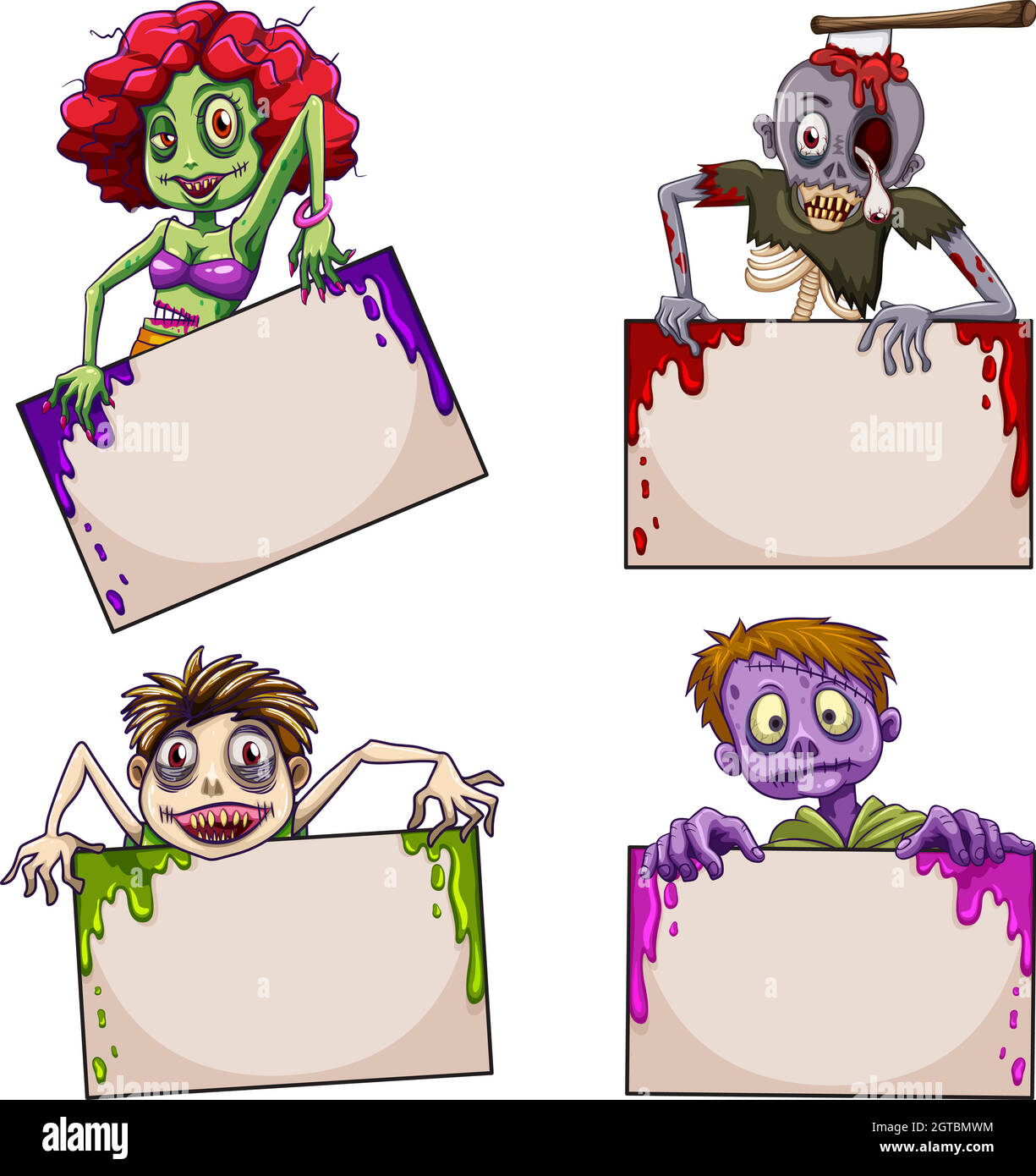 Zombies with empty signboards Stock Vector