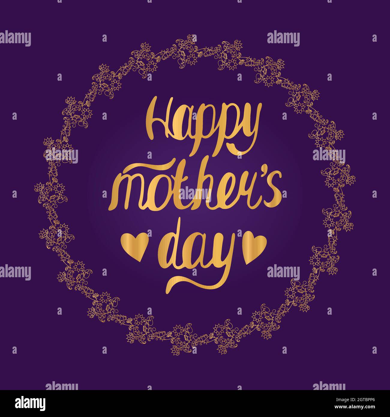 Mother Lettering Gold Lettering With mother s day in a gold round flower frame on a purple ...
