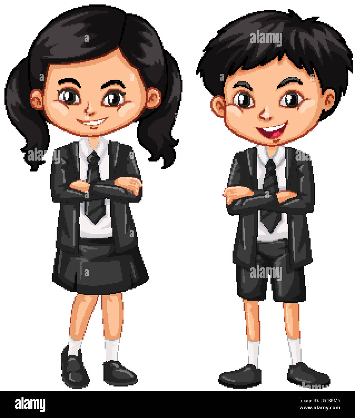 Boy and girl in black suit Stock Vector
