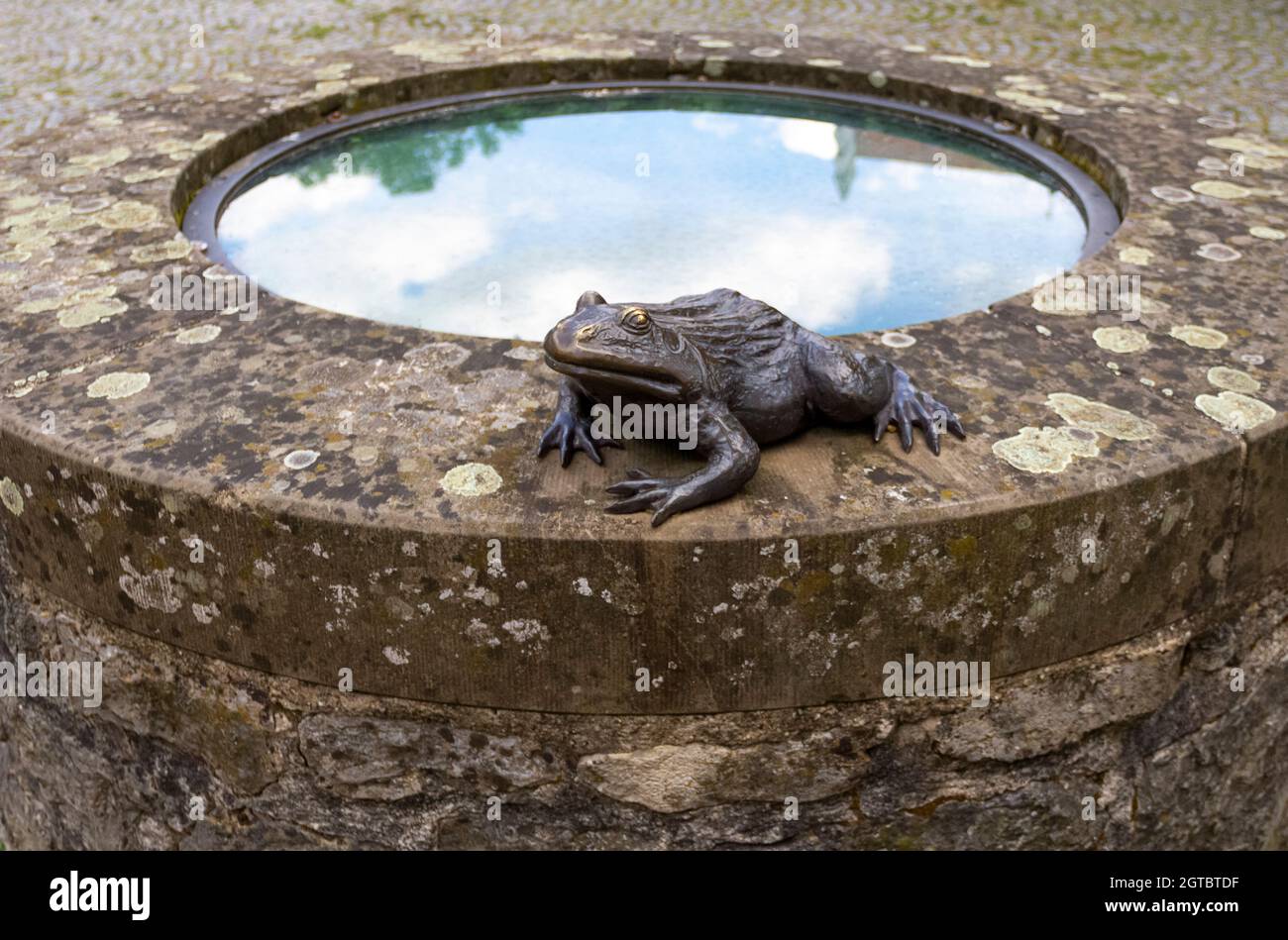 Metallic Frog Sculpture On A Well At The Schoental Abbey Located In Hohenlohe A Area In Southern Germany At Summer Time Stock Photo Alamy