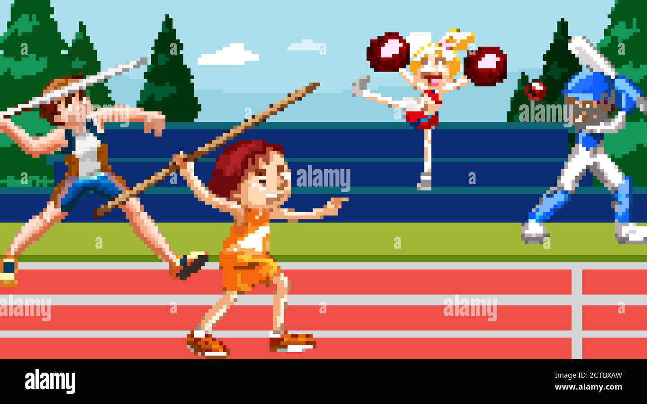 Scene with people doing javelin event in the field Stock Vector Image